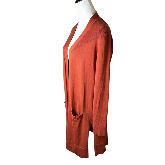 Alexandra + Oak Pumpkin Spice Orange Long Open Front Cardigan Pockets Sz Medium - Picture 2 of 7